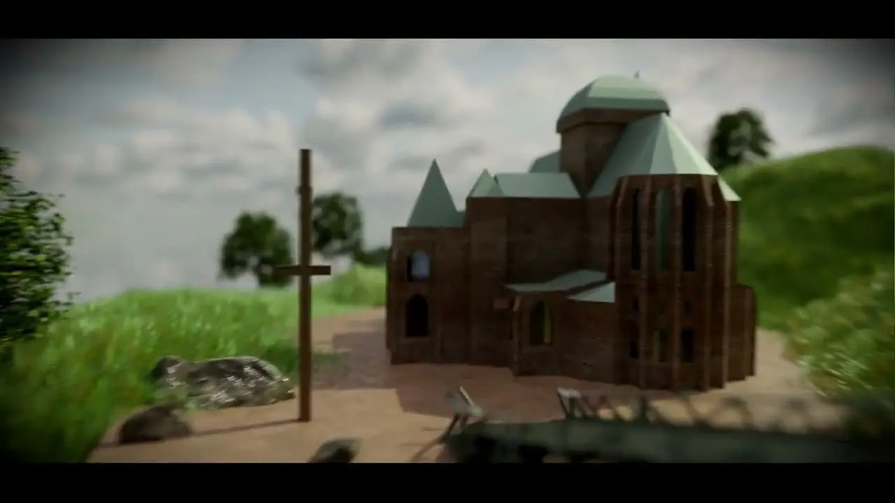 Édifice religieux modélisé en 3D dans un décor de jeu vidéo, image de Game of Region.